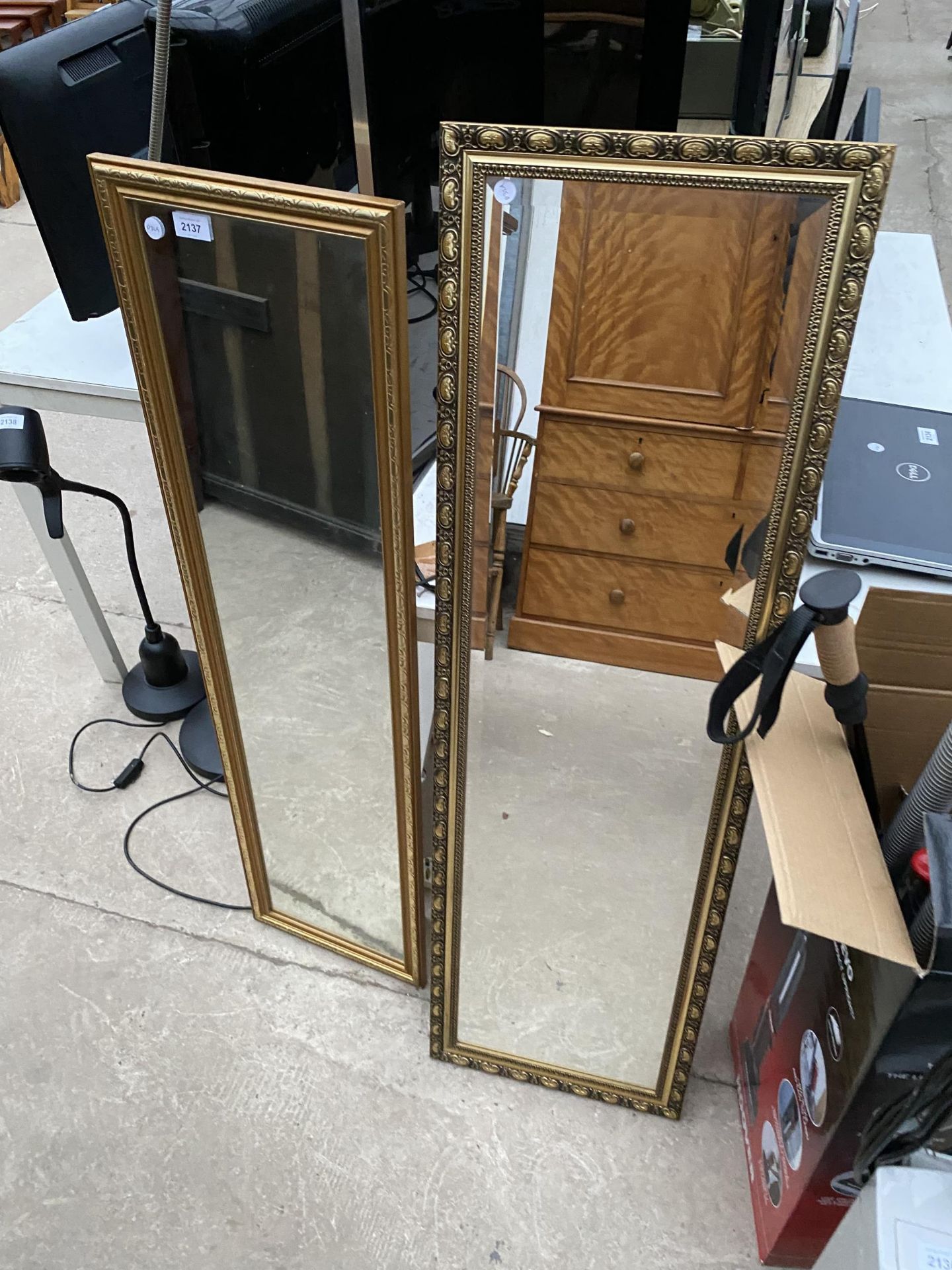 TWO GILT FRAMED WALL MIORRORS