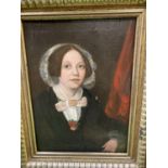 AN ENGLISH 19TH CENTURY OIL ON CANVAS PORTRAIT OF A LADY IN A GILT FRAME 36.5CM X 46CM INCLUDING