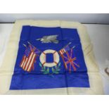 A WORLD WAR I PERIOD UNUSED SILK AND NEEDLEWORK NAVAL MEMORIAL CLOTH, DECORATED WITH BRITISH AND