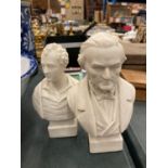 TWO ROBINSON AND LEADBETTER BUSTS HEIGHTS 20CM AND 18CM