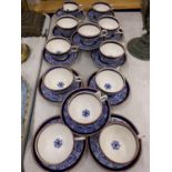 A SET OF TWELVE 19TH CENTURY ROYAL WORCESTER BLUE AND WHITE CUPS AND SAUCERS, MARKED TO BASE, ONE