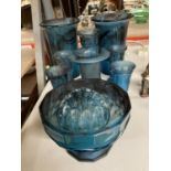 A LARGE QUANTITY OF BLUE CLOUD GLASS TO INCLUDE BOWLS, VASES, AND A FROG