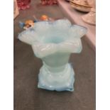 A FRENCH PALE BLUE GLASS CANDLESTICK HEIGHT 9CM