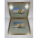 A PAIR OF WILLIAM FREDERICK MITCHELL (1845-1914) MARITIME / NAVAL WATERCOLOURS OF GALLEON SHIPS,