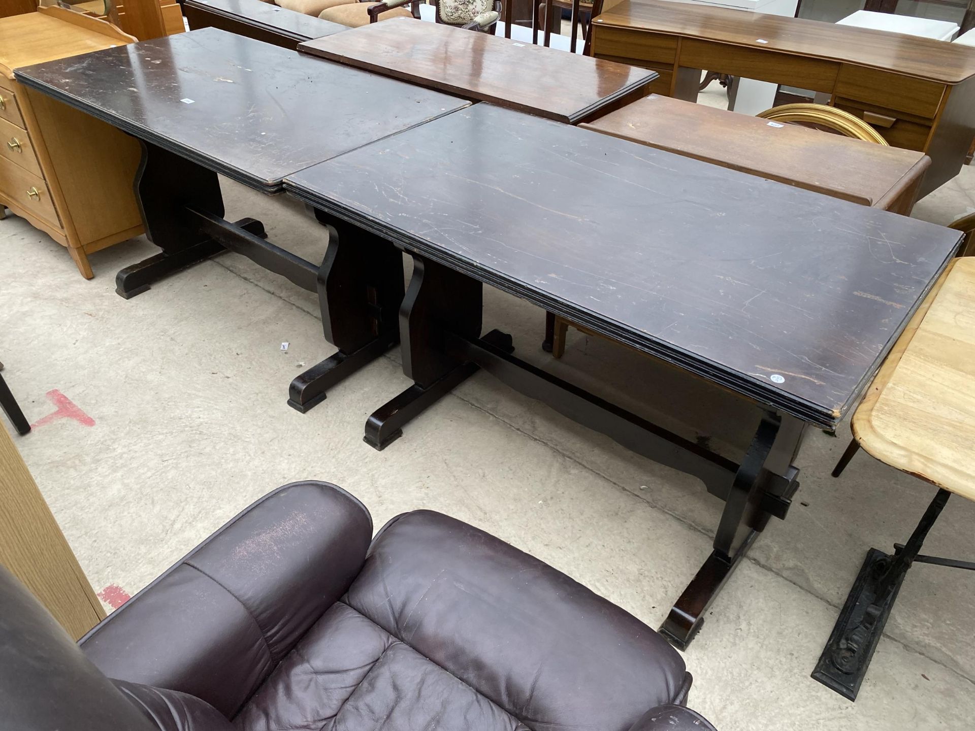 A PAIR OF MODERN PUB TABLES, 48 AND 28" EACH