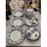 A QUANTITY OF CERAMIC DINNERWARE TO INCLUDE A BOOTHS LIDDED PLATE, WHIELDON WARE BOWLS AND TUREEN,