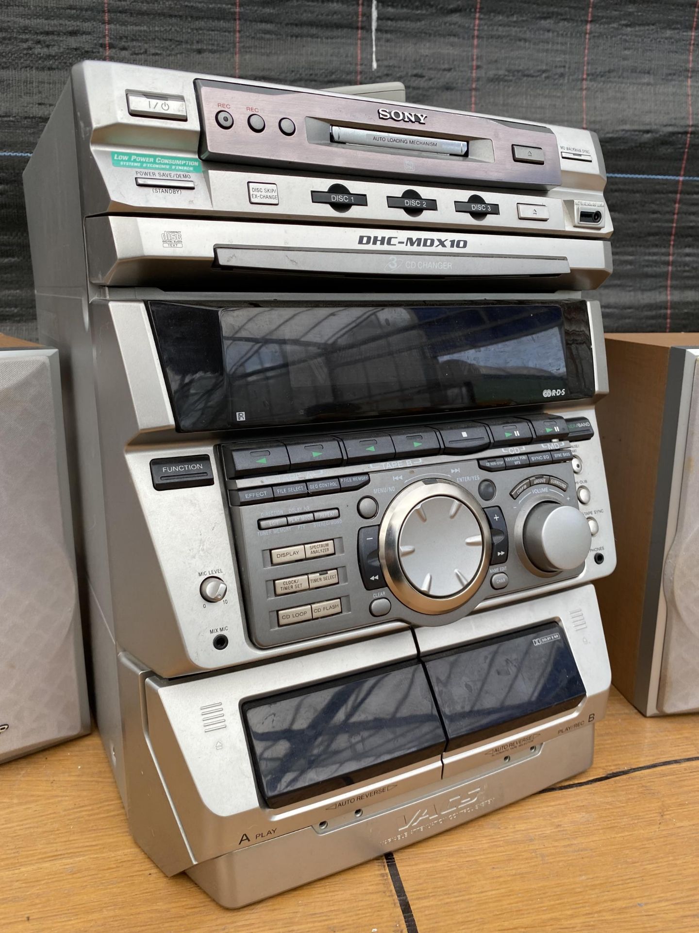 A SONY STEREO SYSTEM WITH 3 CD CHANGER, TAPE DECK AND TWO SHARP SPEAKERS - Image 2 of 2