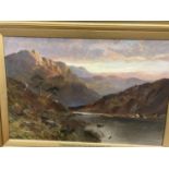 A LARGE 19TH CENTURY OIL ON CANVAS SIGNED J MAURICE 1870 OF A RIVER AND MOUNTAIN SCENE NEAR