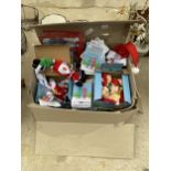 AN ASSORTMENT OF NEW CHRISTMAS ITEMS TO INCLUDE STRETCHY FLYING ELVES, HANGING PLUSH SNOWMEN AND