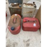 TWO VINTAGE FUEL CANS WITH BRASS CAPS AND TWO FURTHER FUEL CANS