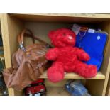 AN ASSORTMENT OF ITEMS TO INCLUDE TWO HANDBAGS AND A TEDDY BEAR