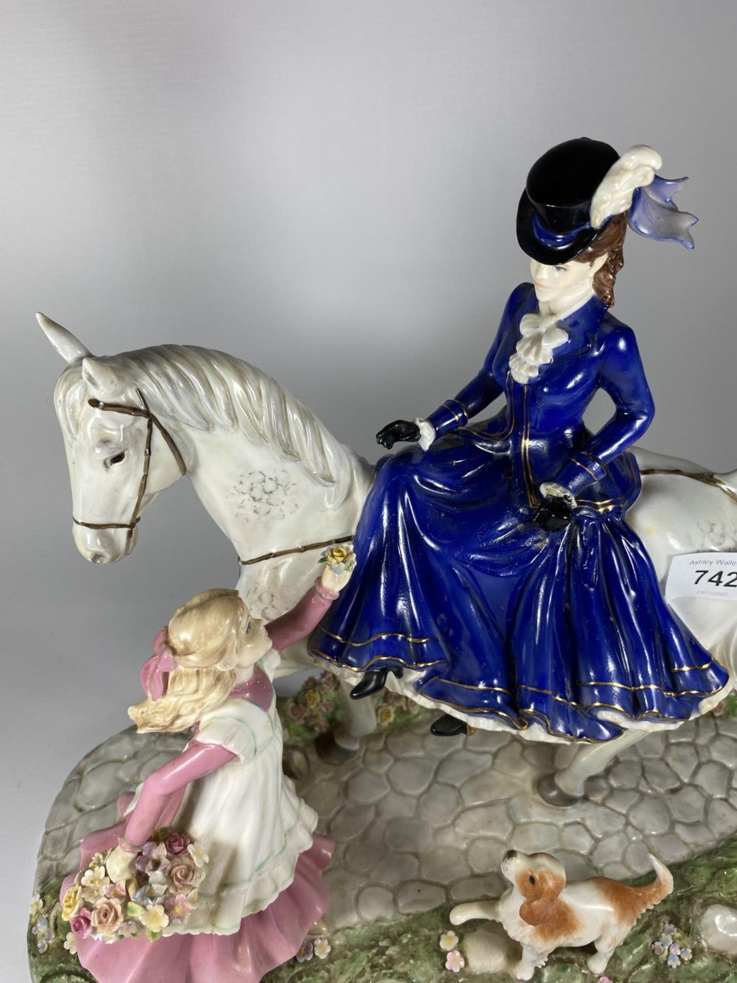 A LARGE COALPORT TABLEAU OF A LADY ON HORSEBACK, (A/F) - Image 2 of 2