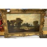 A GILT FRAMED A.COLEMAN OIL ON CANVAS OF AN ENGLISH LANDSCAPE , RESTORED AND RELINED IN 1995