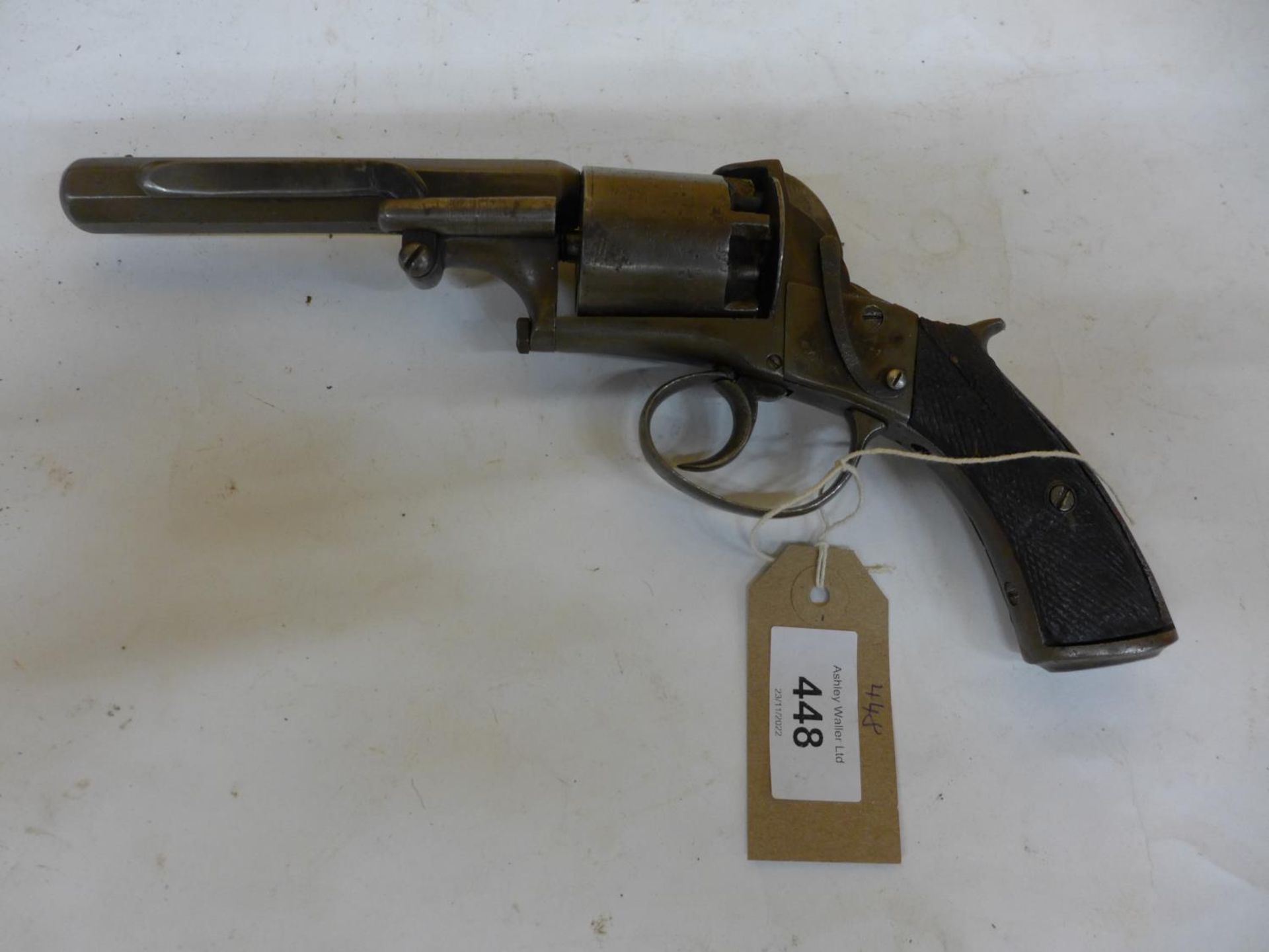 A MID 19TH CENTURY FIVE SHOT PERCUSSION CAP REVOLVER, 12CM BARREL