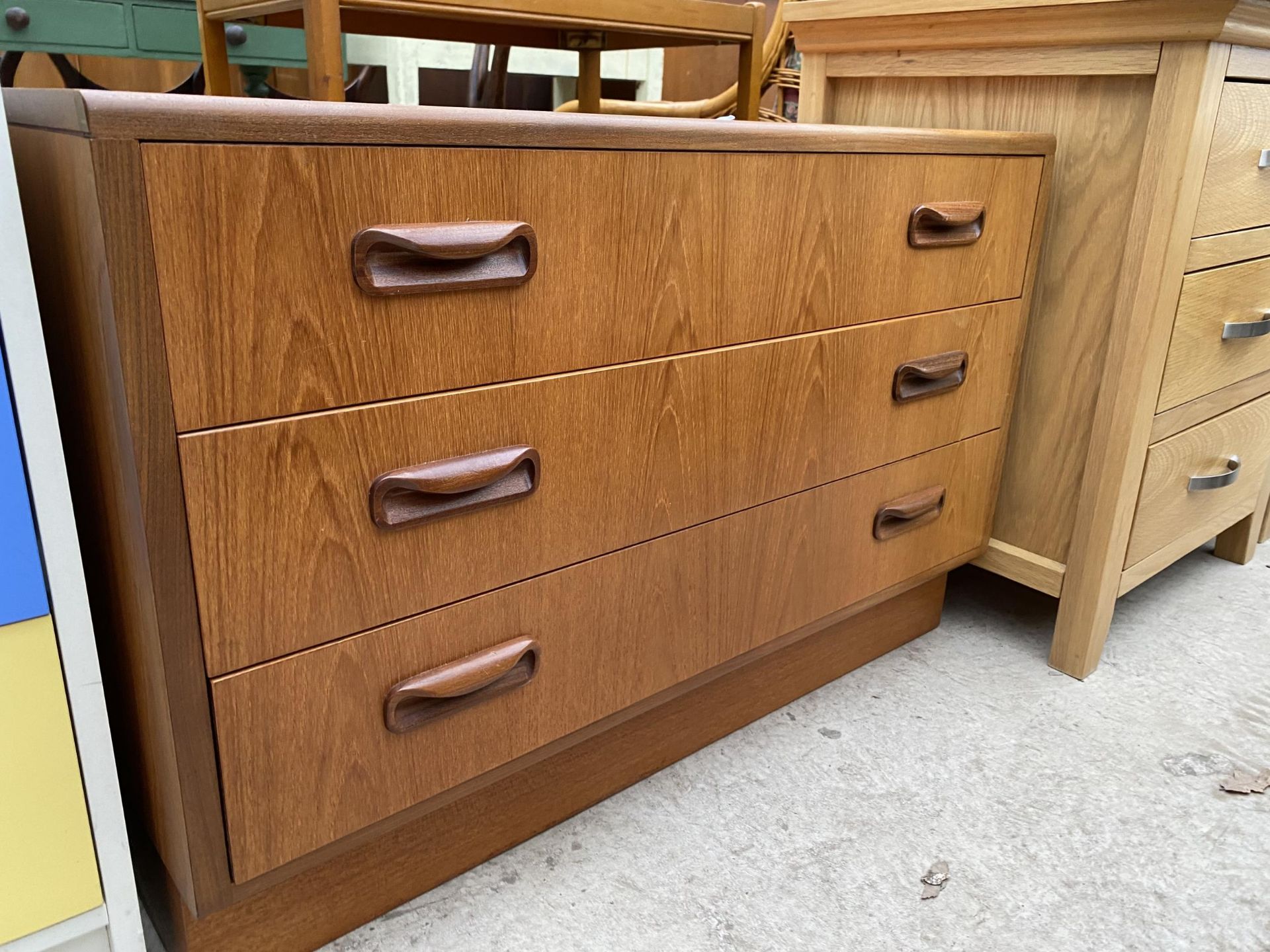 A RETRO TEAK G-PLAN CHEST OF THREE DRAWERS, 32" WIDE - Image 2 of 4
