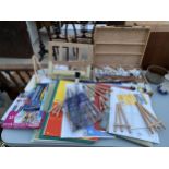 AN ASSORTMENT OF ARTISTS ITEMS TO INCLUDE PAINTS, EASLES AND PAINT BRUSHES ETC