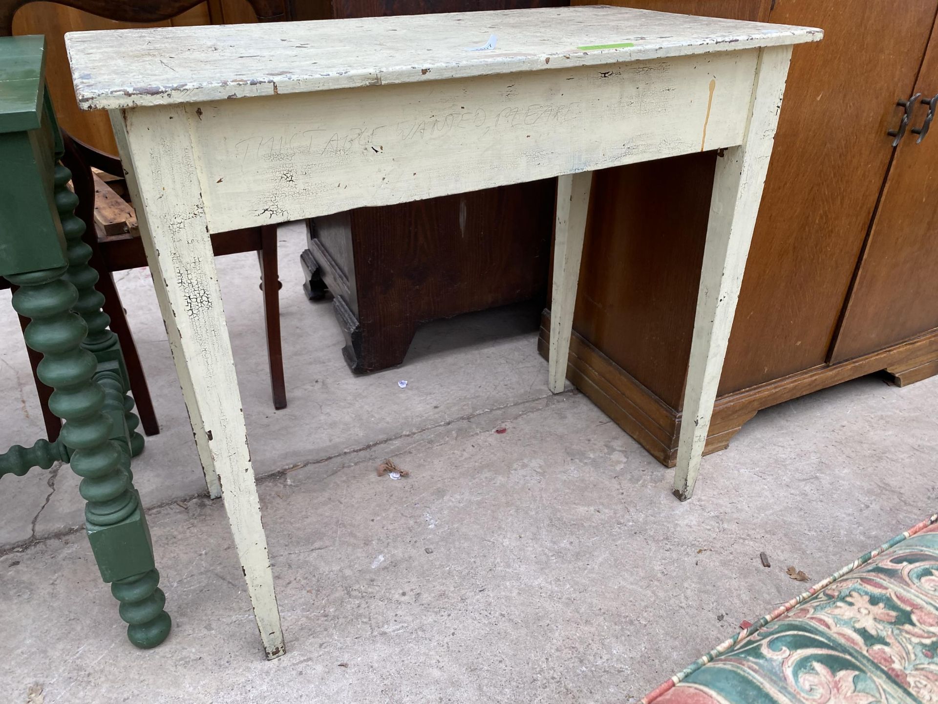 A WHITE PAINTED VICTORIAN STYLE SCULLERY TABLE, 33X18" - Image 2 of 2