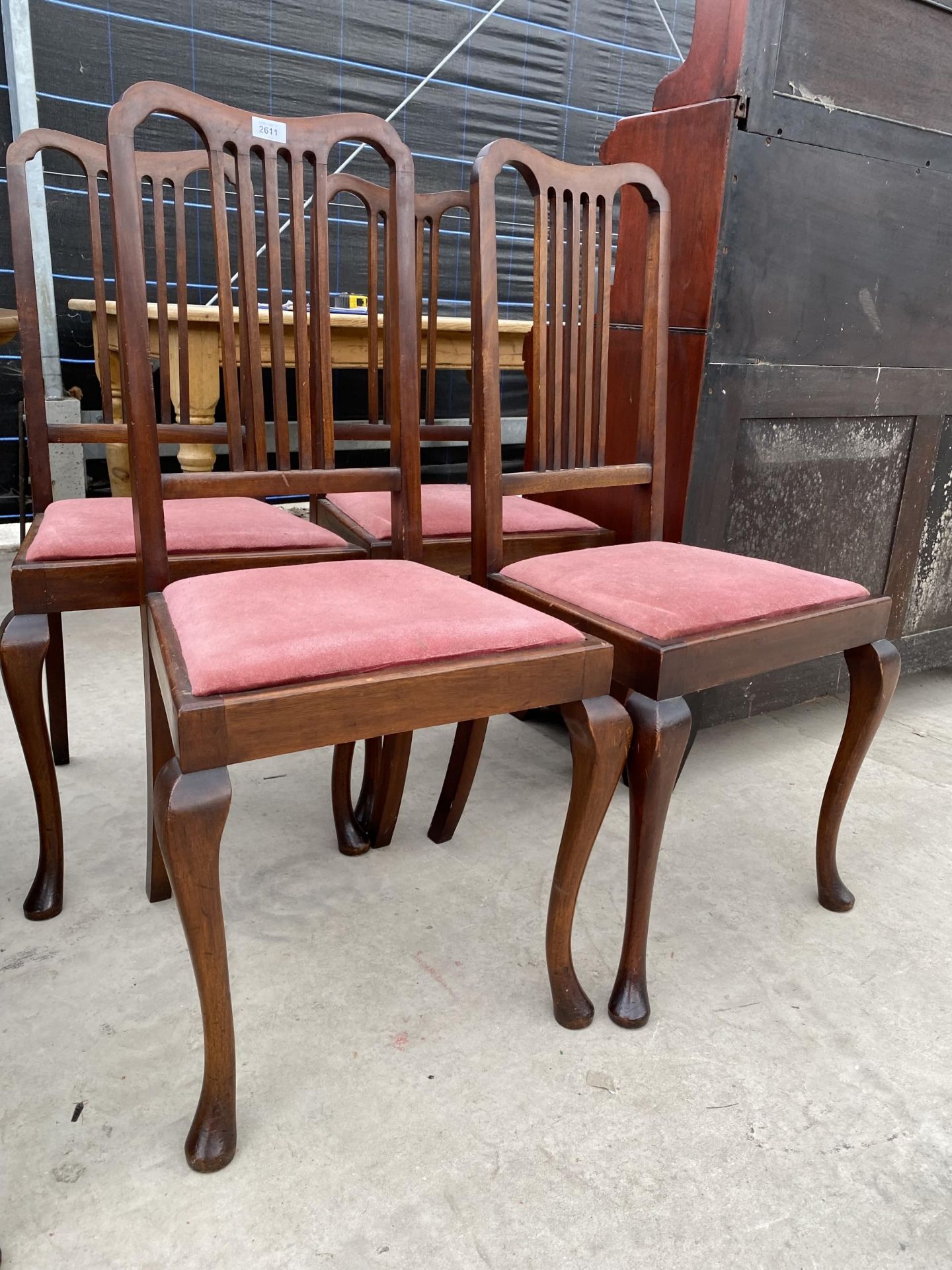 A SET OF FOUR EDWARDIAN MAHOGANY PARLOUR CHAIRS ON CABRIOLE LEGS BEARING LABEL 'RAY & MILS, - Image 2 of 2