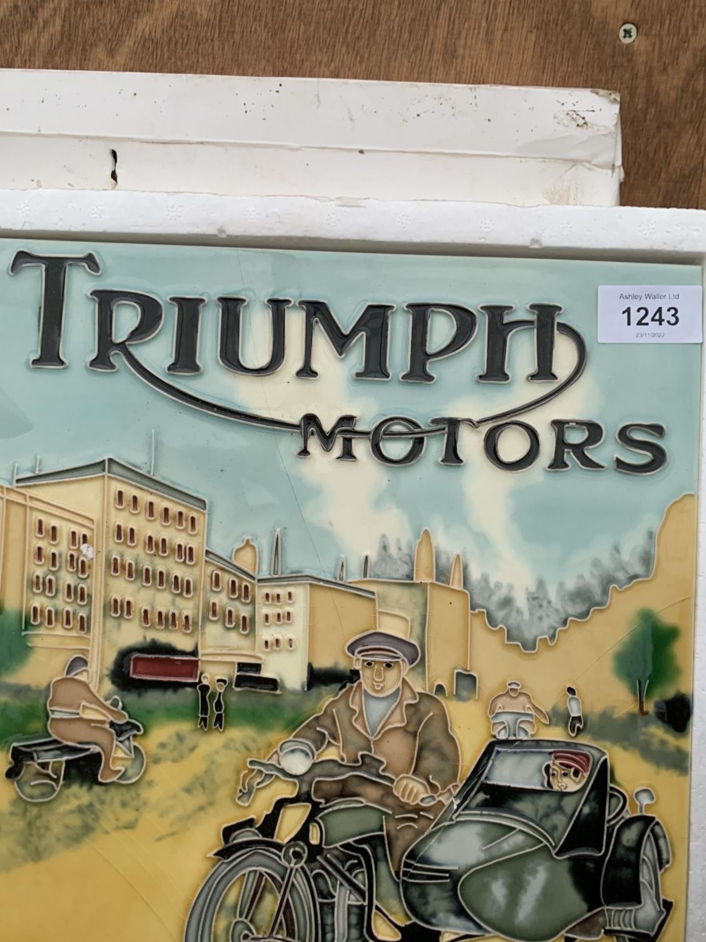 A 'TRIUMPH MOTORS' CERAMIC WALL TILE (A/F) - Image 2 of 5