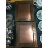 A PAIR OF COPPER ARTS AND CRAFTS PICTURE FRAMES 33CM X 39CM