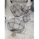 FOUR TWIN HANDLED WIRE BASKET/ PLANTERS