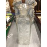 A VICTORIAN ETCHED GLASS BOTTLE WITH STOPPER HEIGHT 22CM