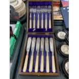 A MAHOGANY CASED VINTAGE SET OF FISH KNIVES AND FORKS