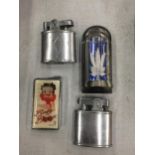 FOUR VINTAGE LIGHTERS TO INCLUDE BETTY BOOP, 'WILLOW', 'BARCLAY' AND 'CHAMP'