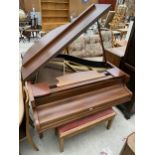 A 'CHALLEN OF LONDON' BABY GRAND PIANO AND STOOL WITH LIFT-UP LID