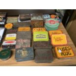 A LARAGE QUANTITY OF VINTAGE TINS TO INCLUDE MAINLY TOBACCO