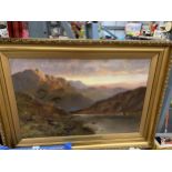 A LARGE 19TH CENTURY OIL ON CANVAS SIGNED J MAURICE 1870 OF A RIVER AND MOUNTAIN SCENE NEAR