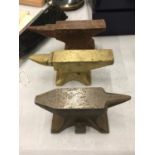 THREE SALES REPRESENTATIVE'S SAMPLE CAST IRON AND BRASS ANVILS