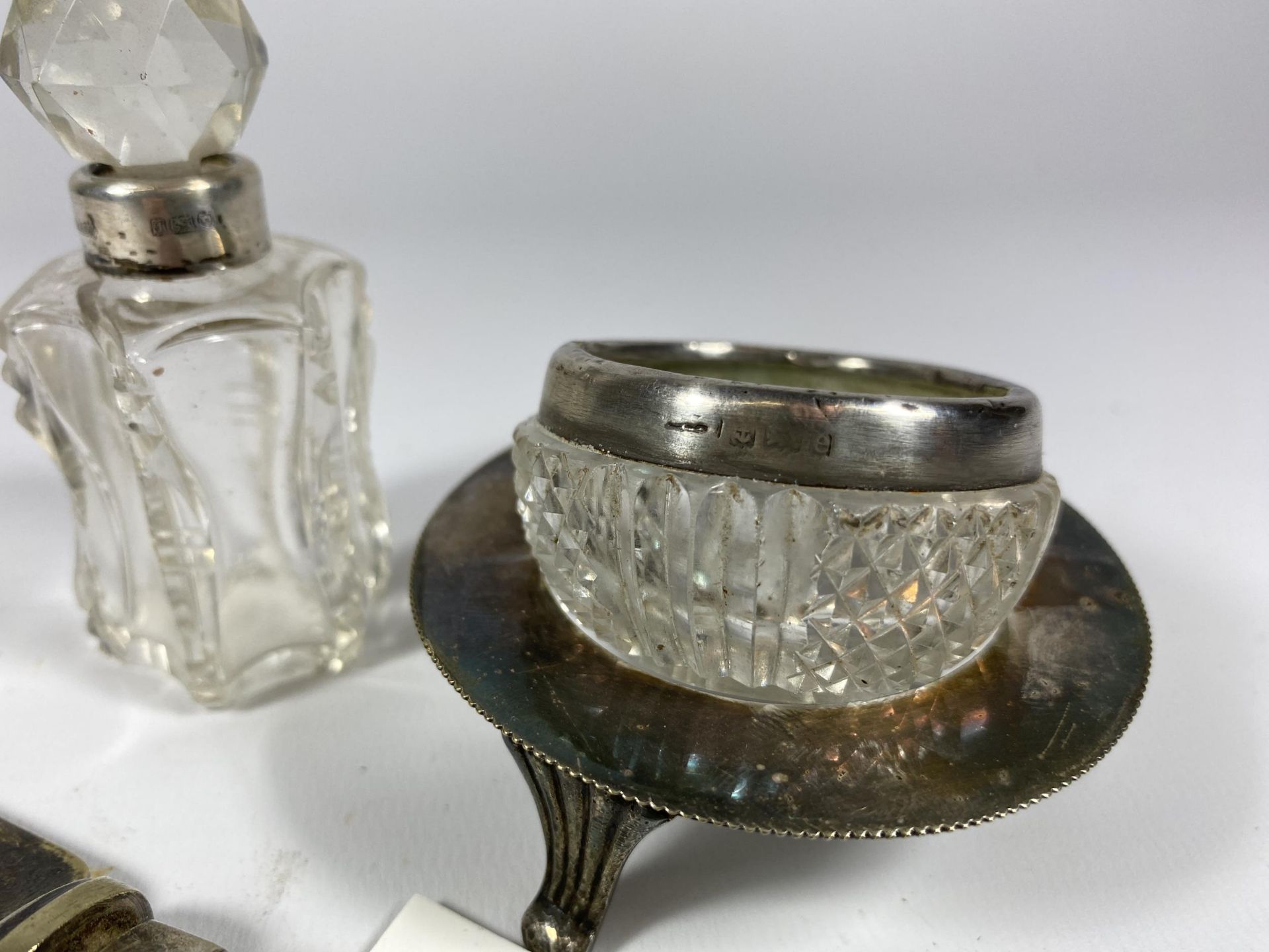 FOUR ITEMS - SILVER TOPPED INKWELL, CUT GLASS AND SILVER POT ETC - Image 2 of 3