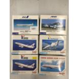 SIX BOXED 1:500 SCALE AEROPLANE MODELS, HERPA ETC