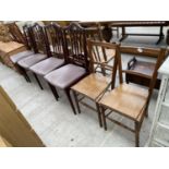 A SET OF FOUR STAG STYLE DINING CHAIRS AND A PAIR OF BEDROOM CHAIRS