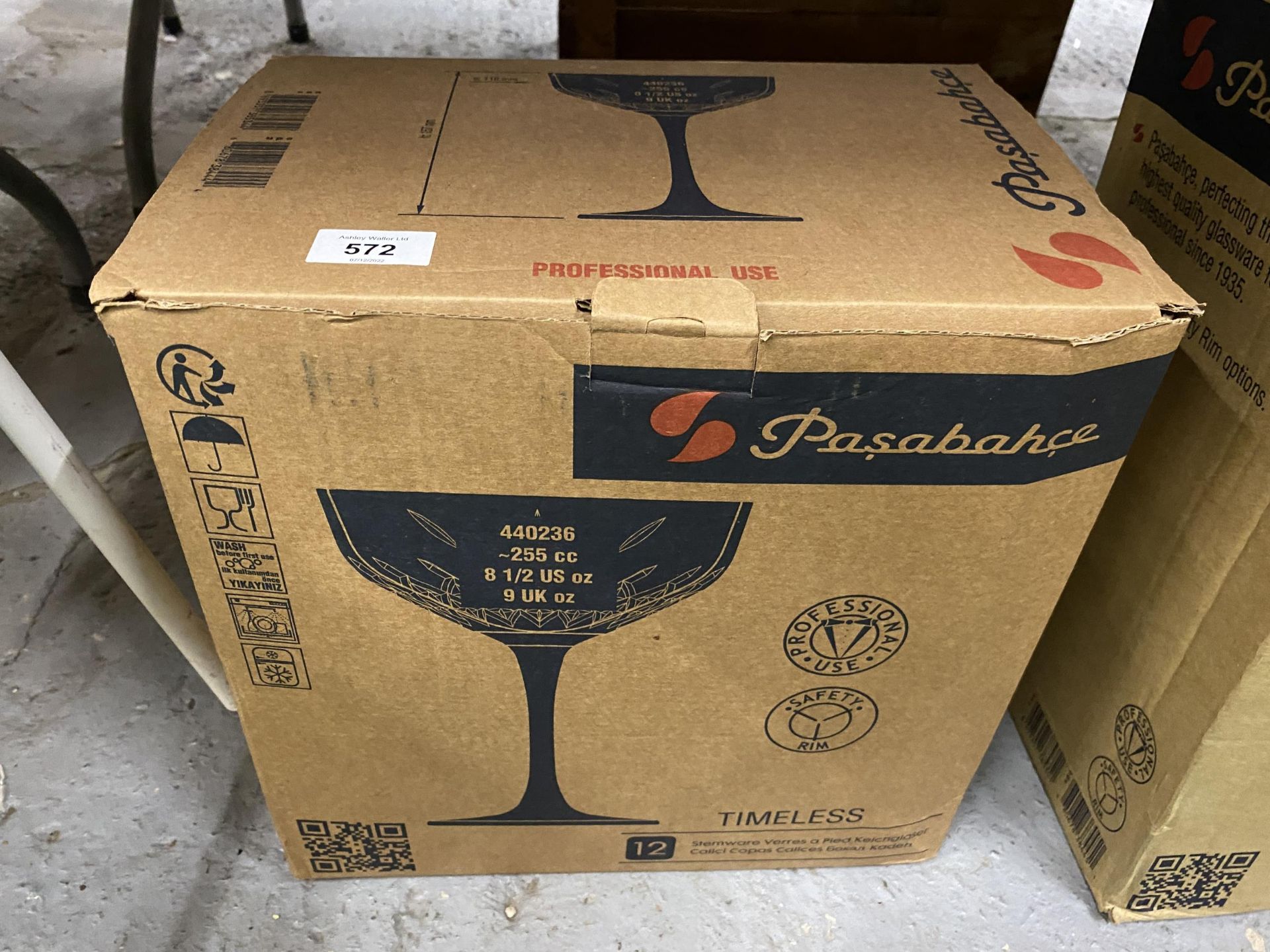 A BOX OF 12 PASABAHCE GLASSES