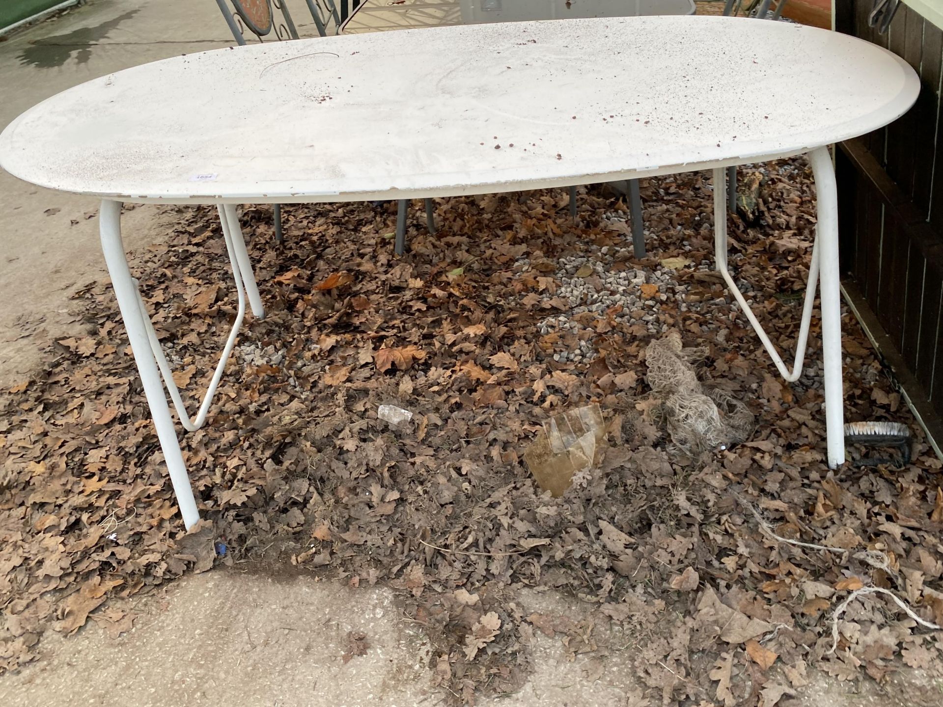 A LARGE WOODEN TOPPED TABLE AND A FOLDING WOODEN GARDEN TABLE - Image 2 of 4