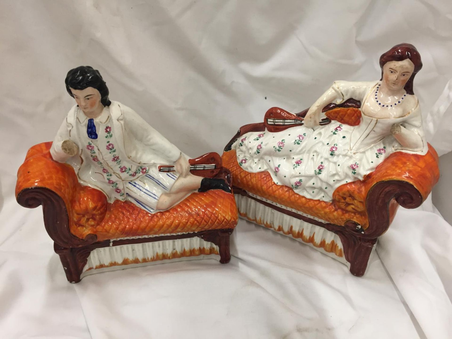 A LARGE VICTORIAN STAFFORDSHIRE LORD KITCHENER AND A PAIR OF FIGURES ON CHAISE LONGUES - BOTH A/F - Image 2 of 7