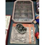 A LARGE QUANTITY OF LEAD SOLDIERS IN A PRESENTATION CASE, WAR MAGAZINES ETC