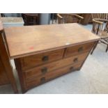 AN EARLY 20TH CENTURY OAK CHEST OF TWO SHORT AND TWO LONG DRAWERS, 42" WIDE
