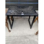 A SMALL BLACK OCCASIONAL TABLE