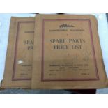 TWO ALBION AGRICULTURAL MACHINERY VINTAGE SPARE PARTS PRICE LIST FROM THE 1950'S