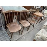 THREE BEECH KITCHEN CHAIRS AND TWO TIER DEMI-LUNE HALL TABLE BY 'LEGATE' FURNITURE