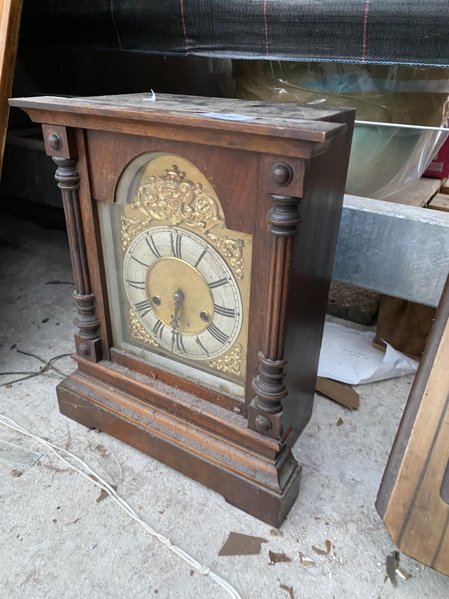 A WALL CLOCK AND A VINTAGE WOODEN CASED MANTEL CLOCK - Image 2 of 4