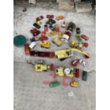 AN ASSORTMENT OF DIE CAST VEHICLES TO INCLUDE CARS, DIGGERS AND TRUCKS ETC