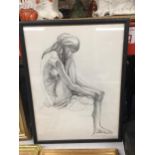 A PENCIL SKETCH OF A NUDE SIGNED ROSALIND NICHOLSON