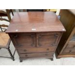 A GEORGIAN STYLE MAHOGANY TWO DOOR CABINET WITH TWO DRAWERS, 25" WIDE