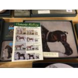 A SET OF FOUR CECIL ALDIN RECTANGULAR TABLE MATS AND COASTERS 'STRENGTH', SHIRE HORSE