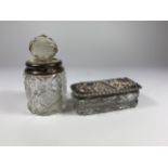 TWO HALLMARKED SILVER AND CUT GLASS DRESSING TABLE ITEMS - PERFUME BOTTLE & TRINKET BOX