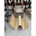 A BEECH CHILDS CHAIR AND BENTWOOD WAVE TWO DIVISION MAGAZINE RACK